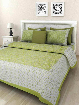 KANDY SHOP Cotton King Flat 250 TC Printed Bedsheet(Pack of 1, White)