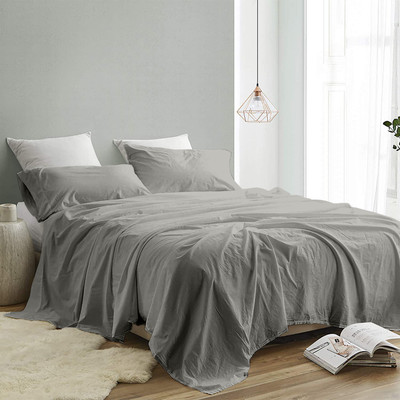 INDRA'S Cotton King Flat 300 TC Solid Bedsheet(Pack of 1, FOSSIL GREY)