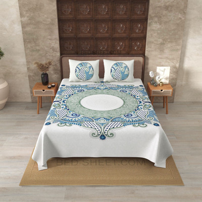 JAIPUR FABRIC Cotton Double Flat 180 TC Printed Bedsheet(Pack of 1, Blue)