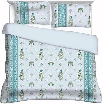 LavishFabrics Cotton Double Flat 550 TC Printed Bedsheet(Pack of 1, Sky Blue)