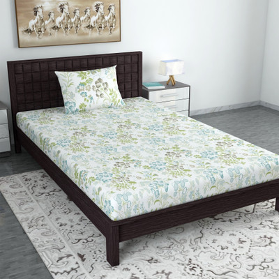 Divine Casa Cotton Single Flat 144 TC Floral Bedsheet(Pack of 1, Green Banana)