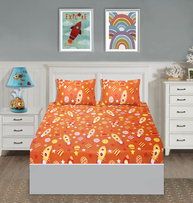 Flipkart SmartBuy 120 TC Cotton Double Abstract Flat Bedsheet(Pack of 1, Orange)