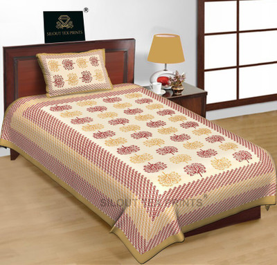 SILOT TEX PRINTS 228 TC Cotton Single Printed Flat Bedsheet(Pack of 1, Brown)