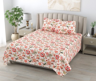 TUNDWAL'S 210 TC Cotton Single Floral Flat Bedsheet(Pack of 1, Peach Flower)