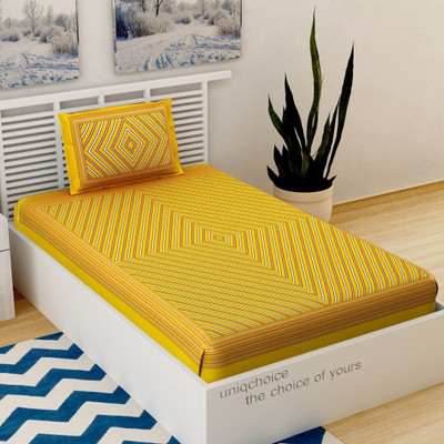 UNIQCHOICE 220 TC Cotton Single Self Design Flat Bedsheet(Pack of 1, Yellow)