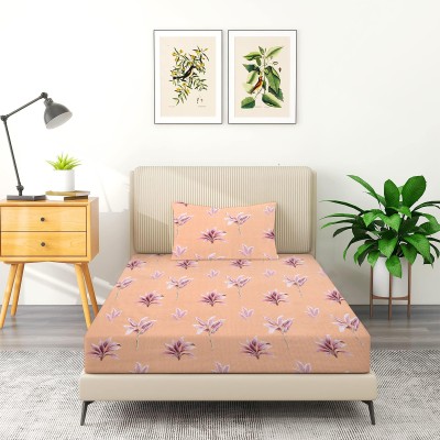 INFINITYY 300 TC Microfiber Single Floral Flat Bedsheet(Pack of 1, Peach)