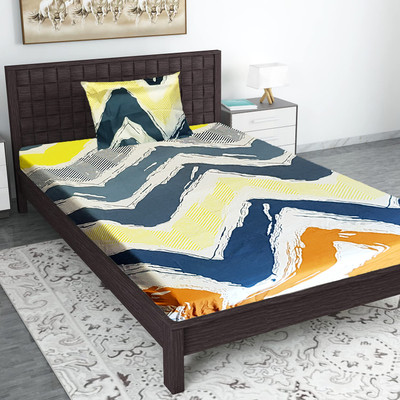 AUSIEE 180 TC Cotton Single Abstract Fitted (Elastic) Bedsheet(Pack of 1, Multicolor)