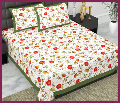JAIPUR PRINTS Cotton Double Flat 210 TC Jaipuri Prints Bedsheet(Pack of 1, Green)