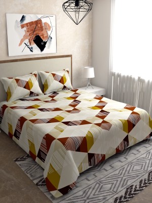 SALONA BICHONA 180 TC Cotton Queen Geometric Flat Bedsheet(Pack of 1, Yellow)
