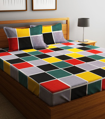 Fashion String 120 TC Microfiber Double Printed Flat Bedsheet(Pack of 1, Multicolor)