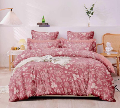 Blissful Creations Cotton Queen Flat 240 TC Geometric Bedsheet(Pack of 3, Pink)