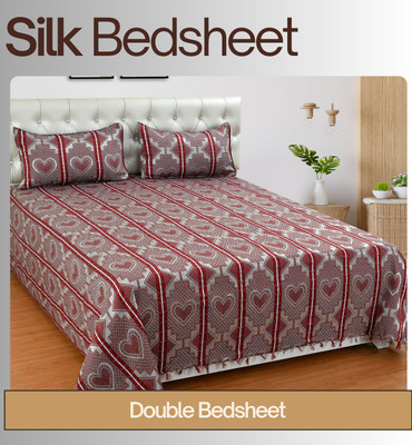 Mithan 280 TC Silk Double Abstract Flat Bedsheet(Pack of 1, Red)
