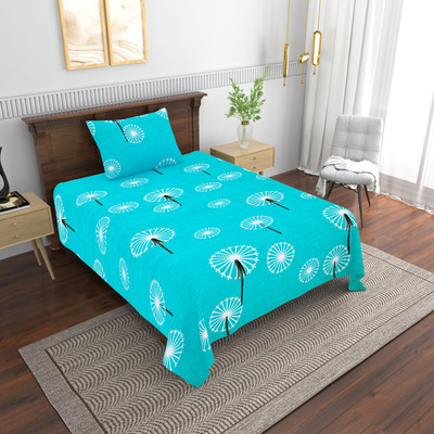 HappyKraft Microfiber Single Flat 144 TC Floral Bedsheet(Pack of 1, Blue)