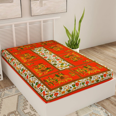 Unique Choice 220 TC Cotton Single Self Design Flat Bedsheet(Pack of 1, Orange)
