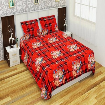 Home Readiness 144 TC Microfiber Double Cartoon Flat Bedsheet(Pack of 1, Red)