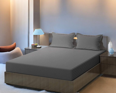 HOMYBEES 220 TC Cotton Double Abstract Fitted (Elastic) Bedsheet(Pack of 1, Grey)