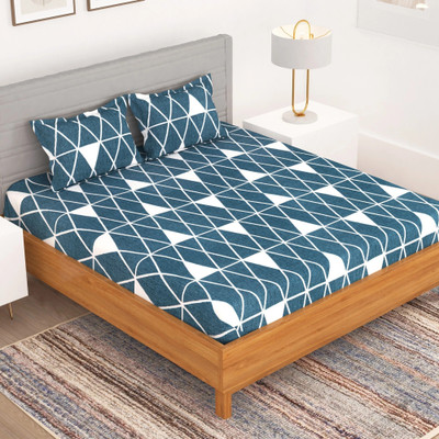 Bedspun Microfiber Double Flat 150 TC Printed Bedsheet(Pack of 1, Blue)