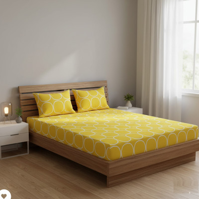 msharn Cotton King Fitted (Elastic) 200 TC Printed Bedsheet(Pack of 1, Green)