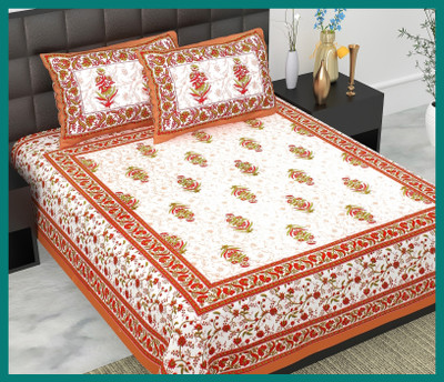 JAIPUR PRINTS Cotton Double Flat 240 TC Jaipuri Prints Bedsheet(Pack of 1, Brown)