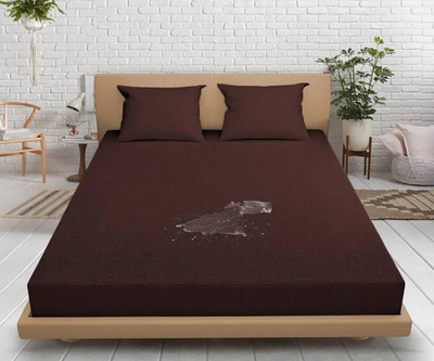 Blufurn 200 TC Cotton Double Solid Fitted (Elastic) Bedsheet(Pack of 1, Brown)