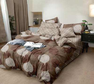 HOMYBEES 185 TC Polyester Double Abstract Flat Bedsheet(Pack of 1, Brown)