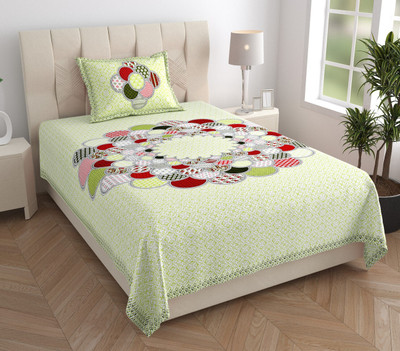 KOUNDAL Cotton Single Flat 144 TC Jaipuri Prints Bedsheet(Pack of 1, Green)
