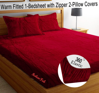 Italian Fab Velvet King Fitted (Elastic) 400 TC Solid Bedsheet(Pack of 1, Velvet-Maroon Solid)
