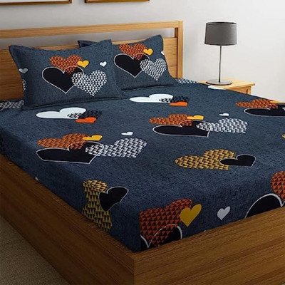 A11 M@LL 250 TC Cotton Double 3D Printed Fitted (Elastic) Bedsheet(Pack of 1, Grey-01)