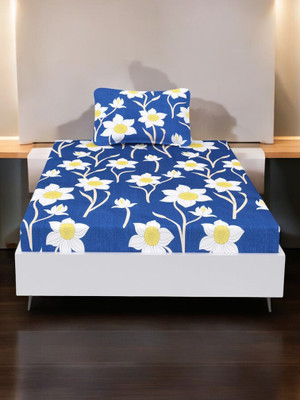 HOMYBEES 220 TC Cotton Single Abstract Fitted (Elastic) Bedsheet(Pack of 1, Multicolor14)