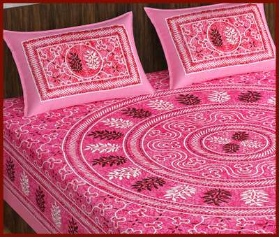 JAIPUR PRINTS 160 TC Cotton Double Jaipuri Prints Flat Bedsheet(Pack of 1, Pink)