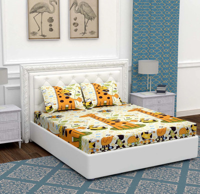 BEVI Microfiber Double Flat 300 TC Cartoon Bedsheet(Pack of 1, Multicolor)