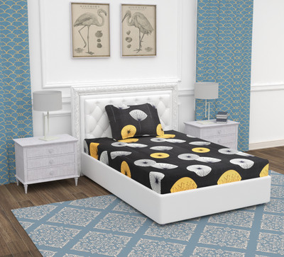 BEVI Microfiber Single Flat 280 TC Floral Bedsheet(Pack of 1, Black)