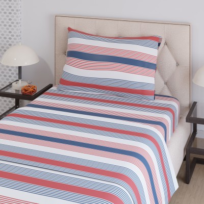 Layers 225 TC Cotton Single Striped Flat Bedsheet(Pack of 1, Red)