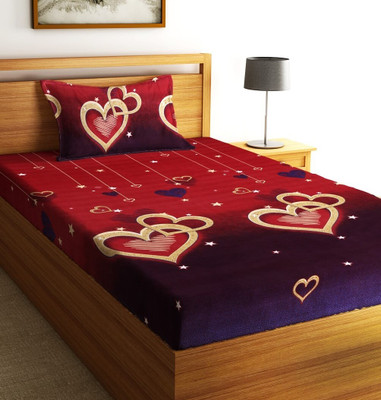 Fashion String 144 TC Microfiber Single Printed Flat Bedsheet(Pack of 1, Cherry Red)