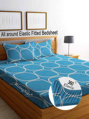 RisingStar Microfiber King Fitted (Elastic) 250 TC Printed Bedsheet(Pack of 1, Sky Blue)