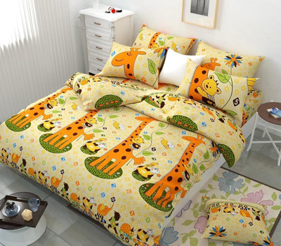 sarovartextiles Cotton Blend Double Flat 210 TC Floral Bedsheet(Pack of 1, Yellow Giraffe Print)