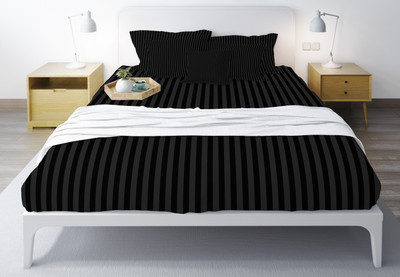 Kesar Enterprises Cotton Queen Flat 300 TC Striped Bedsheet(Pack of 1, Black)