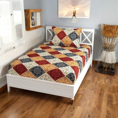 NAZALEQA 140 TC Microfiber Single 3D Printed Flat Bedsheet(Pack of 1, Maroon)