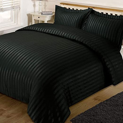 RRAAS 250 TC Satin Queen Striped Flat Bedsheet(Pack of 1, Black)