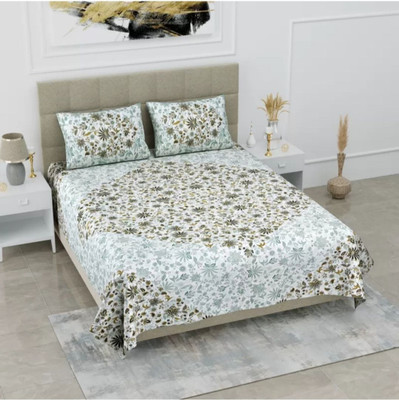 KUVAS Cotton King Flat 210 TC Jaipuri Prints Bedsheet(Pack of 1, Greenn)
