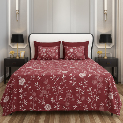 Flipkart SmartBuy Microfiber Double Flat 110 TC Printed Bedsheet(Pack of 1, Maroon Size-87X87 (223X223))