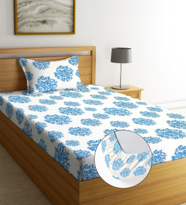 DECORHUT FAB 244 TC Cotton Single Printed Fitted (Elastic) Bedsheet(Pack of 1, Multicolor)