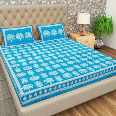 Flipkart SmartBuy 104 TC Cotton Double Jaipuri Prints Flat Bedsheet(Pack of 1, Blue)