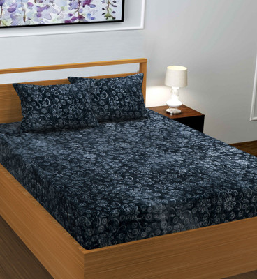 RIBUGROUP Velvet Double Fitted (Elastic) 300 TC Solid Bedsheet(Pack of 1, Grey)