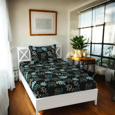 OLDENNA Cotton Single Flat 212 TC Floral Bedsheet(Pack of 1, Black)