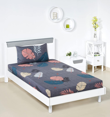 Nt@ub 200 TC Cotton Single Printed Flat Bedsheet(Pack of 1, Grey Leaf)