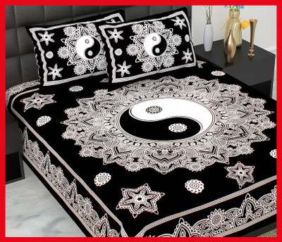 JAIPUR PRINTS Cotton Double Flat 240 TC Jaipuri Prints Bedsheet(Pack of 1, Black)