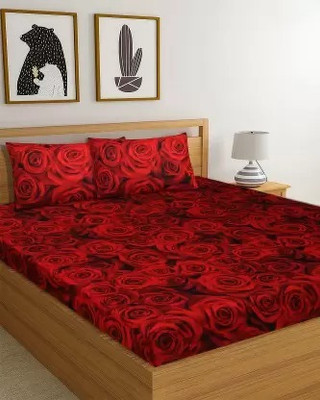 Bubby-L-Areana 160 TC Polycotton Double 3D Printed Flat Bedsheet(Pack of 1, Red)