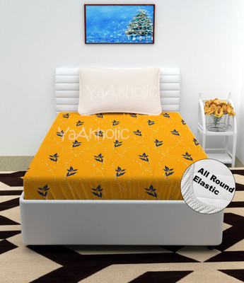 YaAkholic Cotton Single Fitted (Elastic) 310 TC Printed Bedsheet(Pack of 1, Yellow Bedcover)