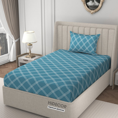 HIDECOR 280 TC Microfiber Single Geometric Flat Bedsheet(Pack of 1, Blue)